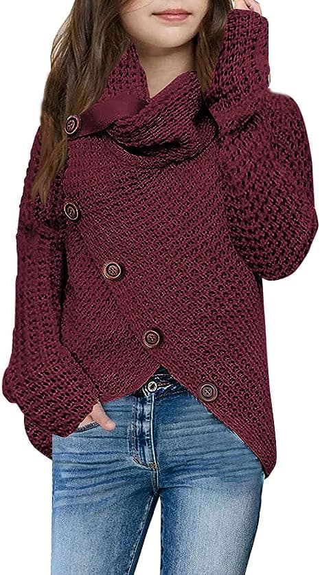 Pige Sweaters Knap Lukket Hals Asymmetrisk Kant Wrap Pullov