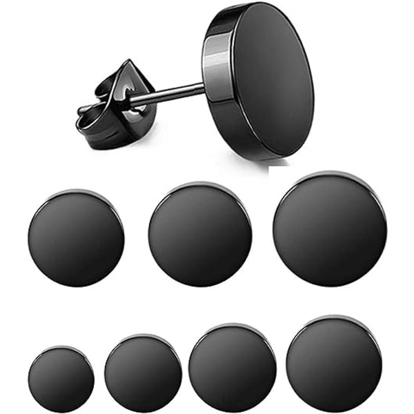 7 par svarta runda örhängen set i rostfritt stål f