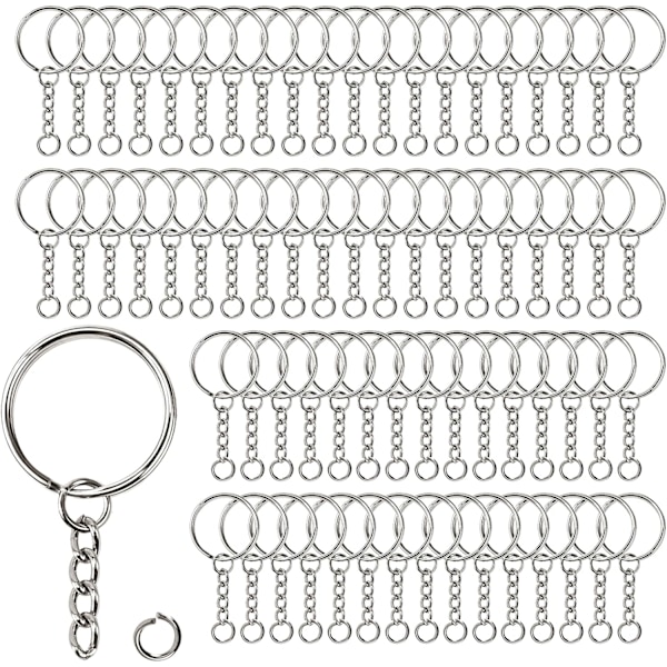 70 stk Nøkkelring, 25 mm Nøkkelringklips, Nøkkelringer med Kjede, Mini Åpne Spalte-ringer, Delte Nøkkelringer, for DIY Håndverk, Nøkkelringvesker Dekor