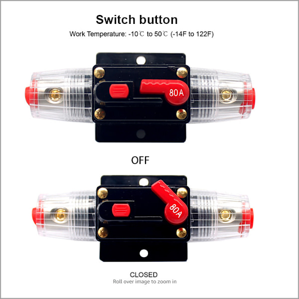 12-24V DC 80A Auton Audio Virtakatkaisin Sulakepesällä