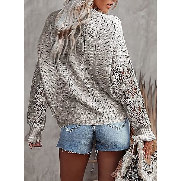 Kvindernes Blonder Hæklet Langærmet Crewneck Sweater Vinter Strik Pullover