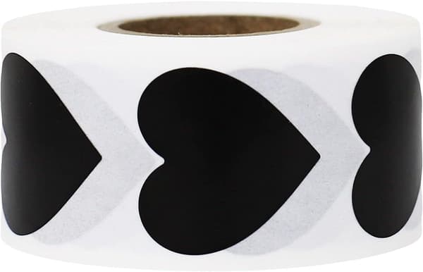 2,5 cm hjerteformede klistremerker. 1\" Hjerte svart