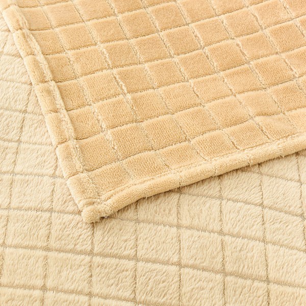 Enkel ensfarget rutete flanell firkantede tepper for sofa seng, myk koselig varm rutete fleece teppe for dobbeltseng, kontor lur teppe (gul, 1