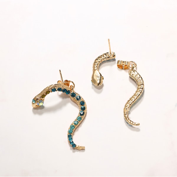 Mini Snake Örhänge Stud Diamonds Pave Inställning Färgglad Snake Shap