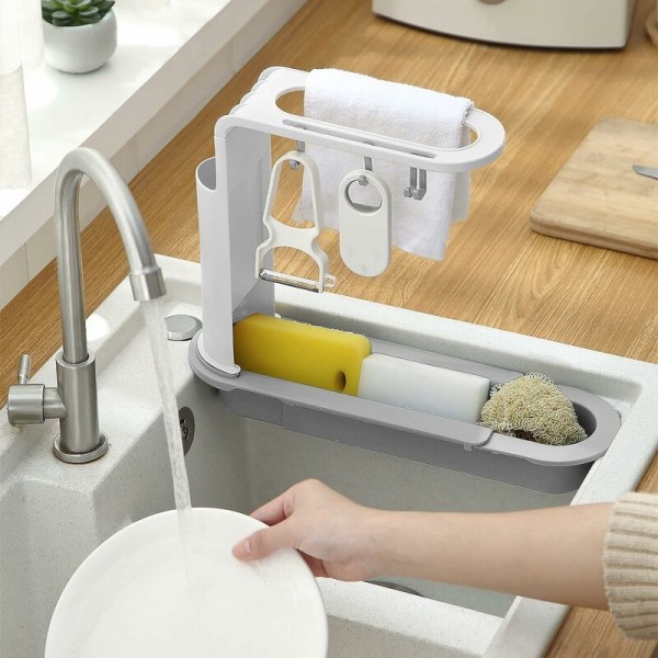 Diskho-svamp hållare kök diskho arrangör multifunktionell diskho rack utdragbar diskho rack kök diskho förvaring kök diskho diskhanddukar kök diskho förvaring grå vit 34-50cm