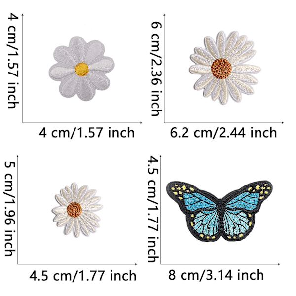 Förpackning med 16 strykjärnslappar Blommor och fjäril Broderade lappar, Applikationer för vuxna barn, Strykjärnslappar för jeans