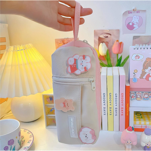 Kawaii æstetisk sød blyantæske med 3 stk. pins stor kapacitet