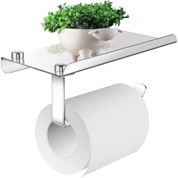 Toiletpapirholder med telefonhylde, poleret krom rustfrit stål S
