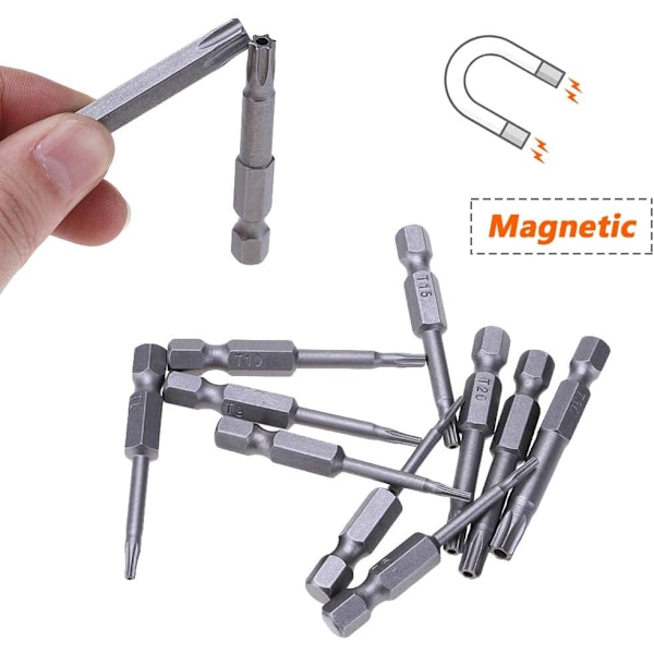 12 kpl 50 mm Torx-kärkipääruuvibittisetti magneettiset ruuvibittiset 1/4\" kuusiokolovarsi S2-teräs T5-T40 tähtikärki turvallisuus Torx tamper-proof sähkö