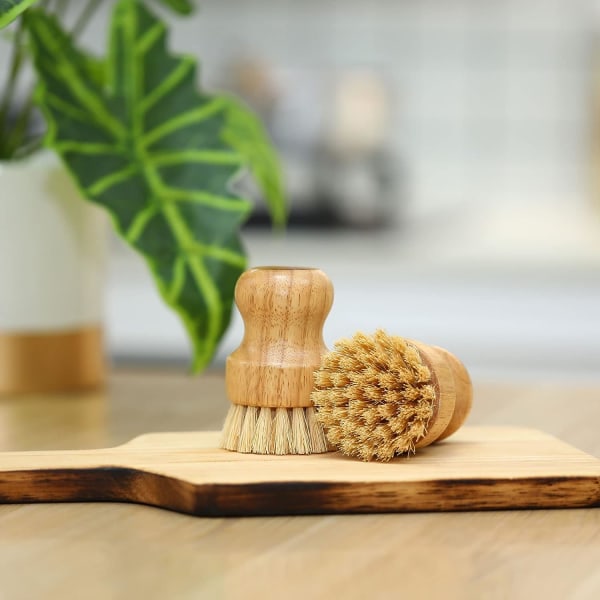 6-pack bambu diskborstskrubbor i trä, rengöringsskrubbar set K