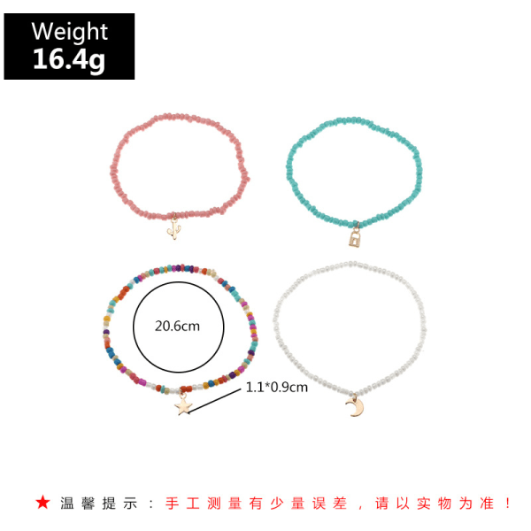 4 stk. Boho Håndlavede Perle Ankelkæder Multicolor Regnbue Ankelstøtte