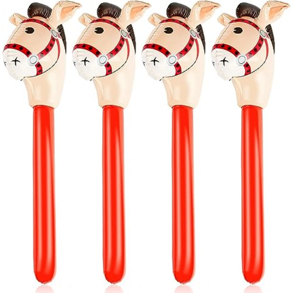 4 stycken uppblåsbara käpphästar uppblåsbara häst huvud käpp ballong