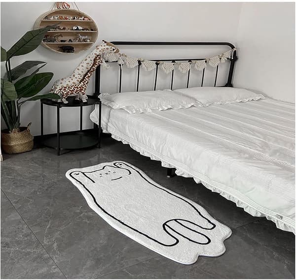 Matta för sovrum, 40 x 120 cm, tvättbar, söt och rolig, modern vit tryckt