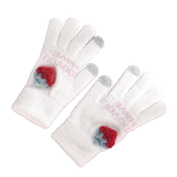 1 par helfinger ribbstickade stickade handskar elastiska jordgubbar