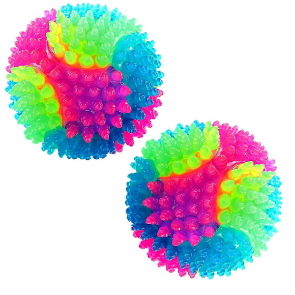 2 stycken lysande spikiga hundbollar lysande husdjur taggig boll LED blinkande elastisk molarboll interaktiva husdjursleksaker för katter hundar 5,5 cm blå grön rosa