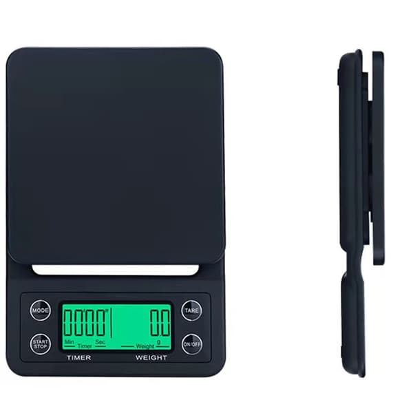 Digital kaffevågskala med timer, 3 kg/0,1 g multifunksjonell bærbar