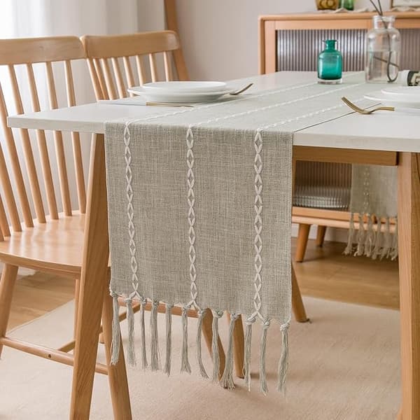 Boho-bordløper i bondehus-stil, vaskbar bondehus-borddekorasjon