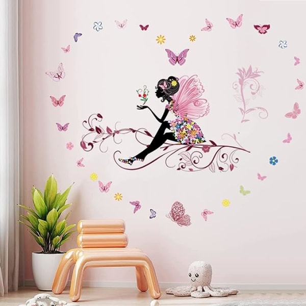 Butterfly Girl Wall Stickers Flower Fairy Wall Stickers Colorful