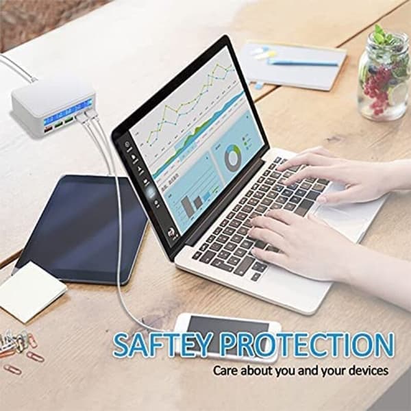 50W Multi Port USB-lader Strømadapter med 1 QC 3.0 9V2A Maks Q