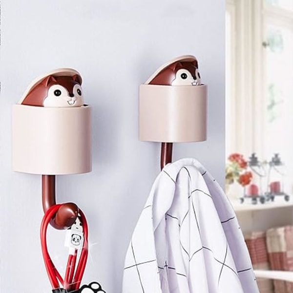 4PCS Creative Squirrel Wall Hook Key Holder, Kids Cute Coat Wall Hooks for Hangi