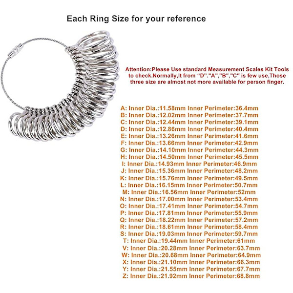 Ringstorleksmätare Set Metall Ring Måttverktyg Fingerstorleksverktyg