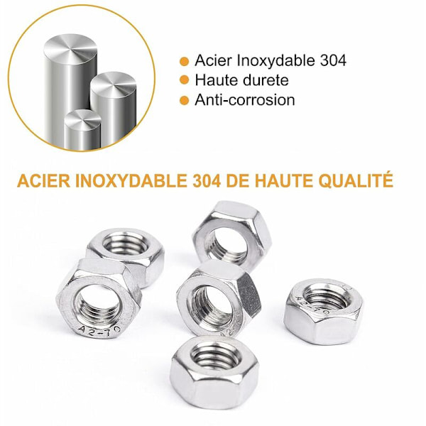 M2 M2.5 M3 M4 M5 M6 M8 Låsemutter Assortert Sett, 304 Rustfritt Stål