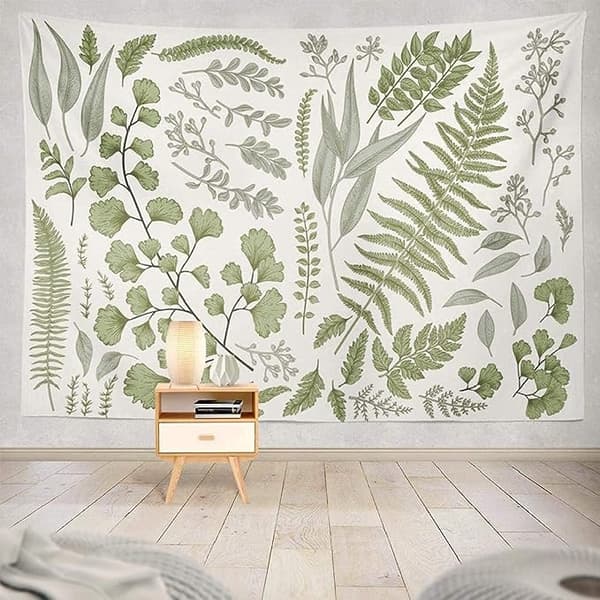 Botanisk polyestervävnad gobeläng blommig med grön vit vår