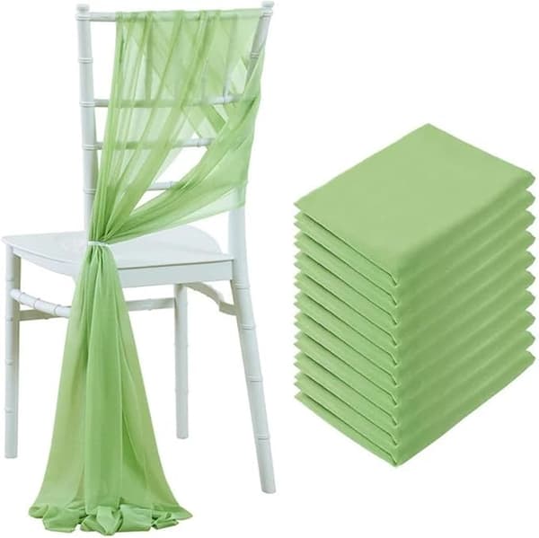 Set med 3 romantiska chiffong tyll bröllopsstolsöverdrag - 20*250cm, salviagrön