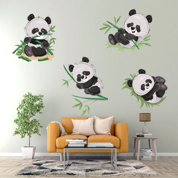 1 set söta tecknade panda väggdekaler, avtagbara väggdekaler DIY barnkammare väggkonst