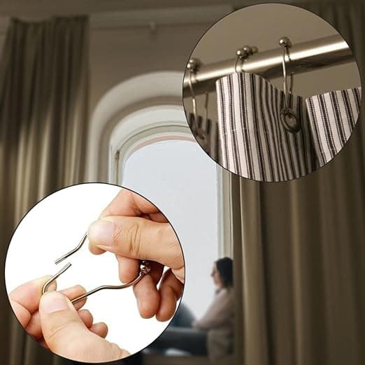 Set med 12 duschdraperiringar i rostfritt stål med kulglidare