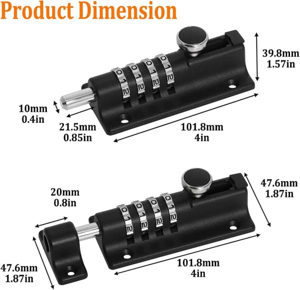 Kombinasjonslås 2 stk, 4-sifret kombinasjonsdørlås, 120 mm kode