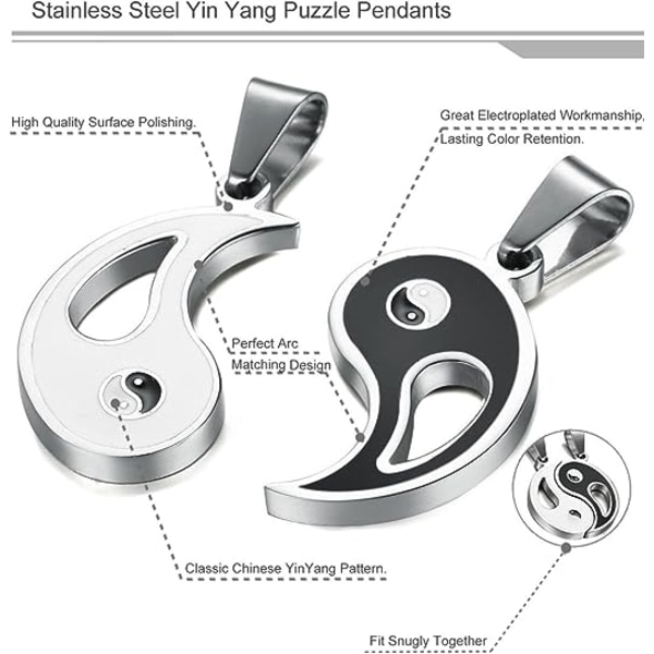 2 kpl ruostumattomasta teräksestä valmistettua Yin Yang -riipuskaulakorua miehille ja naisille