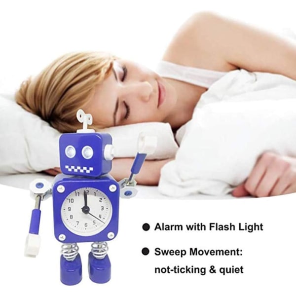 Robot Väckarklocka Utan Tickande Ljud (Blå)