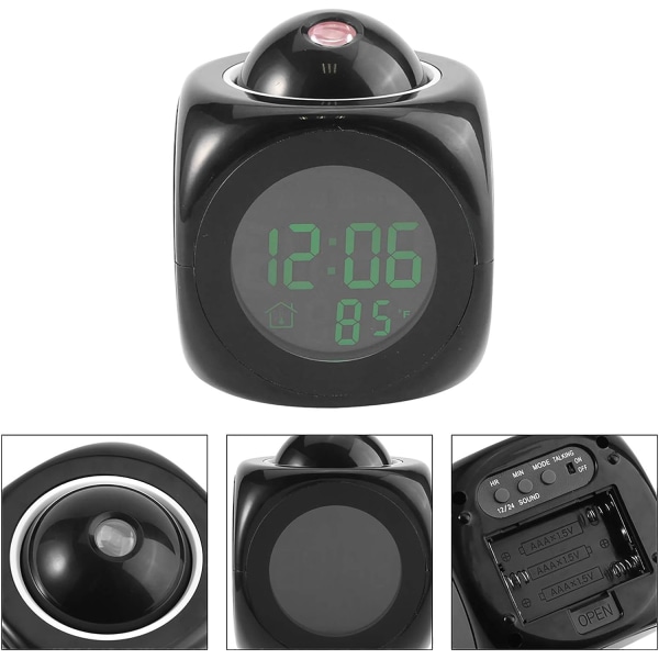 Projektor Vekkerklokke, Stemme Talking Temperatur Led Veggklokke