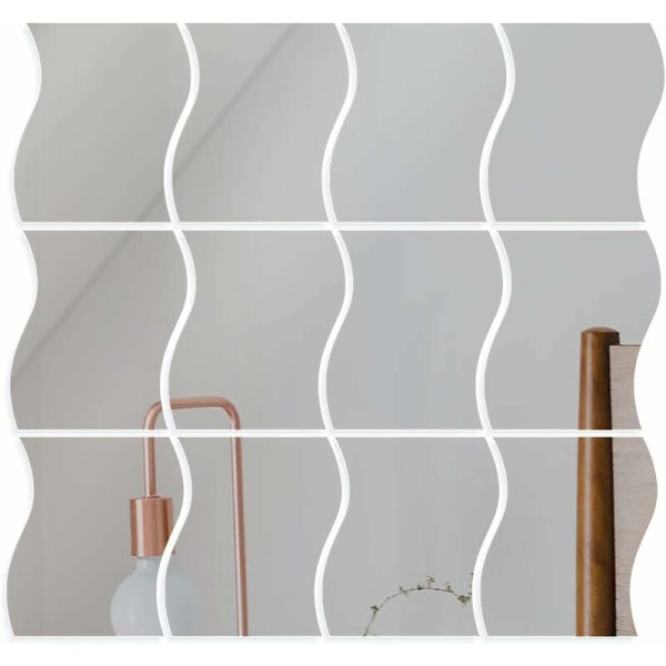 12 stk speil veggklistremerke sølv selvklebende veggspeil bølgeform DIY-dekal Styli