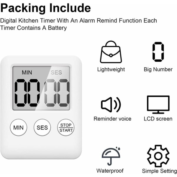 4-pack kökstimers - Digital timer med magnet - Nedräkningstimer