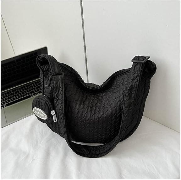 Blød Cloud Crossbody-tasker og håndtasker til kvinder, damepung med stor kapacitet, alsidig lærredstaske, sort