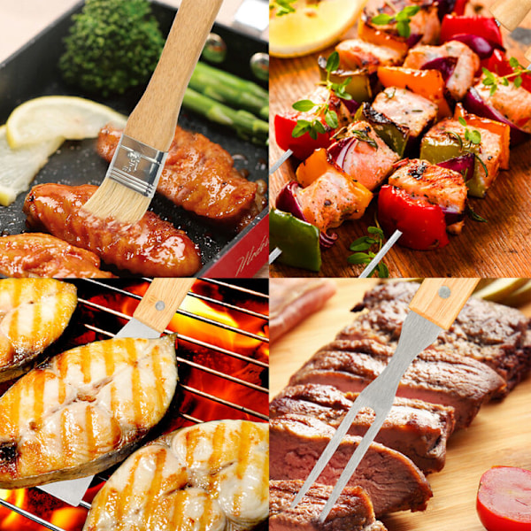 10st Grillset i rostfritt stål, grilltillbehör för män, högkvalitativt grillredskapsset för camping, brun
