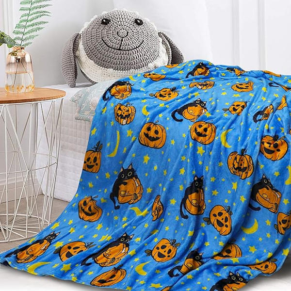 130*150cm Efterårs-Halloween-Tæppe Halloween-Kasttæpper og -Tæpper Efterårs-Græskar-Kasttæppe Super Blødt, Hyggeligt og Plys til Sofa og Stol