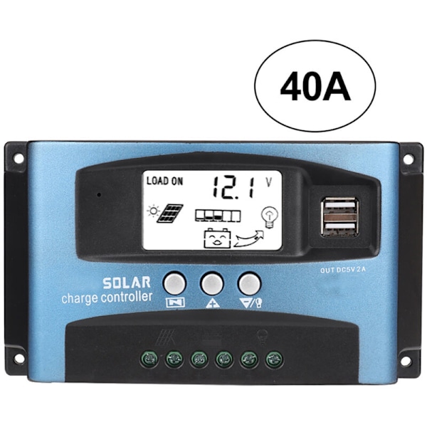 Aurinkoenergian lataussäädin, kaksi USB-liitäntää LCD-näytöllä, 12V 24V, MPPT 40A
