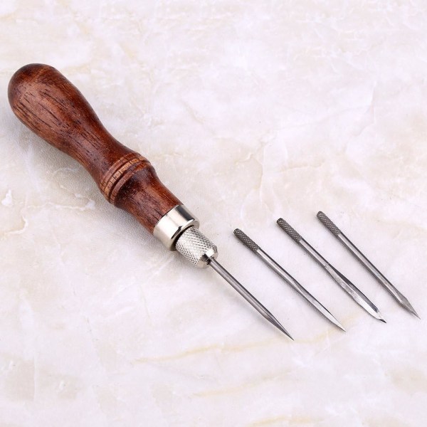 Nahkaompelu-ulna, 4 in 1 puukahvainen nahkaompelu-ulna DIY L