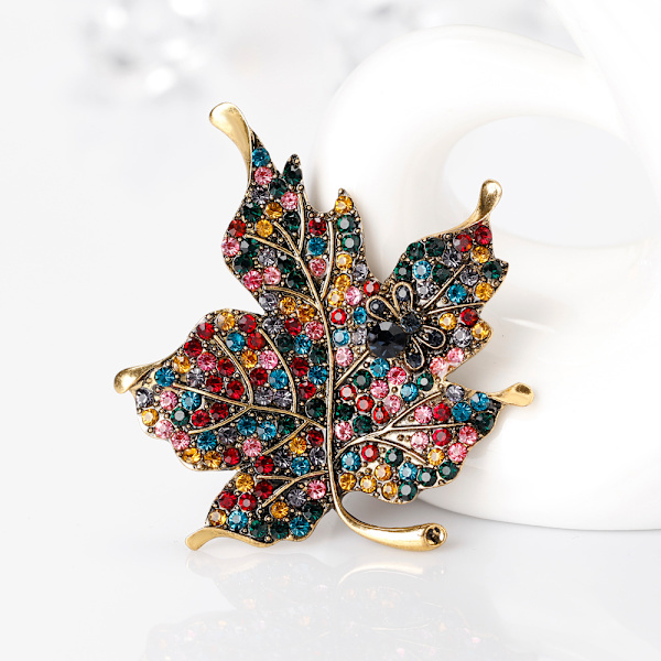 Kvindernes Farve Diamant Rhinestone Ahornblad Brosche Pin