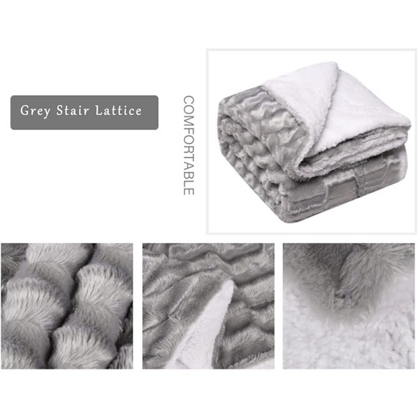 Soffa filt varm fluffig täcke tjock fiber sängkläder dubbla lager super mjukt täcke trappa spaljé grå 50\"x60\"