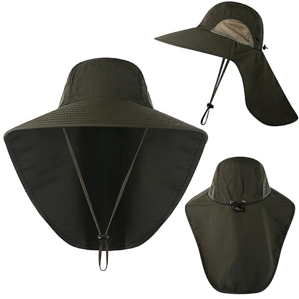 Unisex UV-skyddsmössa Sommar Utomhus Fiske Klättring Solhatt Med Nackskydd Armégrön