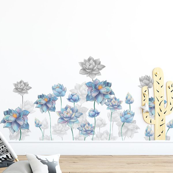 En uppsättning blå lotusblomm väggdekaler väggdekaler för vardagsrum