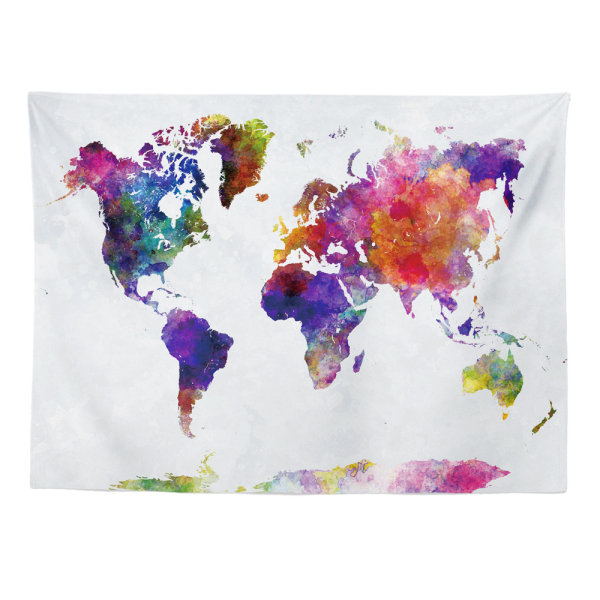 Världskarta Tapestry Akvarell World Tapestry Abstrakt karta Tapestr