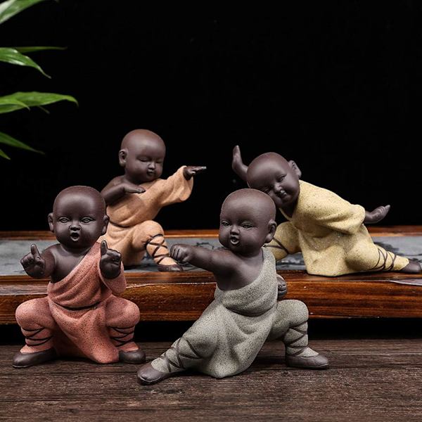 Lille Buddha-figur i keramik - Sød lille Buddha-statue - Kreativ munkestatue - Kunsthåndværk til babypupper - Delikate kinesiske gaver - Kunsthåndværk i keramik - Kung Fu-små munke