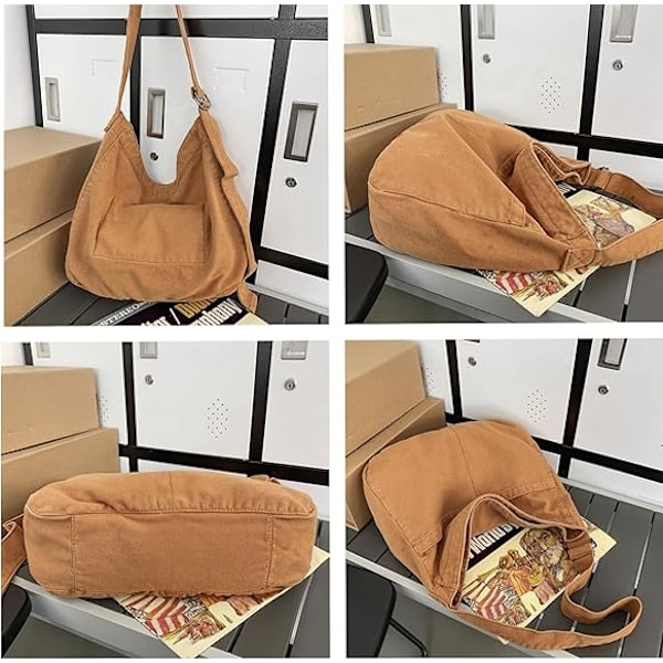 Kvinnors Canvas Crossbody Väska Stor Kapacitet Messenger Väska Casual Axelväska Resväska Shoppingväska，Brun