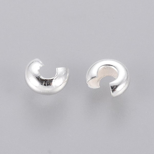 100 st Silverfärgade Mässings Crimp-ändar Pärlor för Smyckestillverkning  Nickelfri  Storlek: 3 mm i Diameter  Hål: 1,5 mm