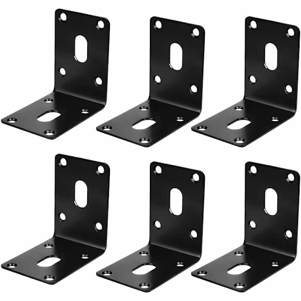 6 stk rustfritt stål vinkel, rett vinkelbrakett, L-formet brakett, rustfritt stål hjørneforbindelse, for hylle, skap, stol, bord (svart)